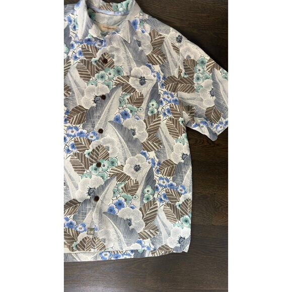 Tommy Bahama Vintage Hawaiian Shirt Textured Floral Button Front Silk Sz L - Picture 2 of 3
